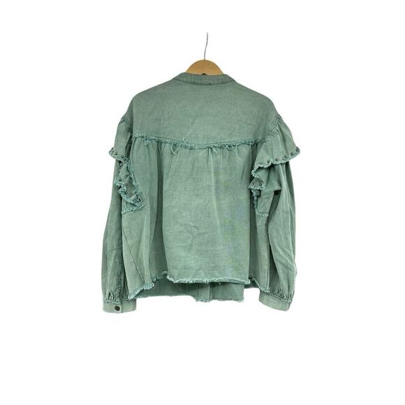 Vici Collection Green Stuffed Ruffle Shoulder Oversized Shacket Jacket Womens M - Picture 7 of 11